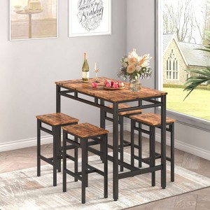 NicBex Set of 5 Kitchen Table Chairs Set Rectangular Dining Table Set for 4 with High Stools for Living Room, Kitchen, Restaurant, Rustic Brown - 1 of 4