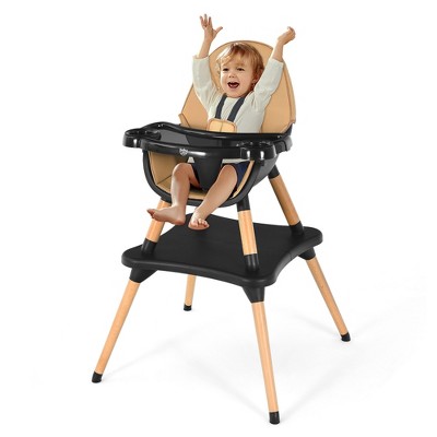 Image of Costway 5-in-1 Baby High Chair Infant Wooden Convertible Chair 5-Point Seat Belt Coffee