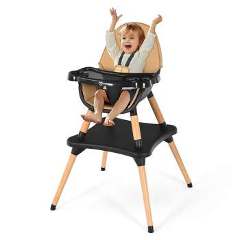 Costway 5-in-1  Baby High Chair Infant Wooden Convertible Chair w/5-Point Seat Belt Coffee\Gray\Khaki