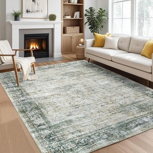 Area Rug, Home Decor Washable Vintage Distressed Rug - Soft Non Slip Low Pile Foldable Carpet for Living Room Bedroom Dining Room Office - 1 of 4