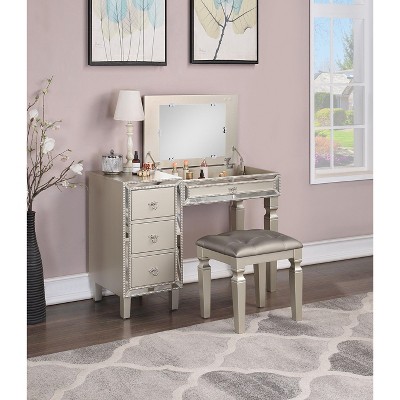 CAVINAS Dressing Table with Mirror with Storage Drawers for Living Tufted Stool Makeup Desk for Bedroom