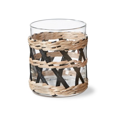 tagltd Island Collection Clear Glass DOF Glass Drinkware with Black and Natural Cattail Braided Sleeve, 12.5 oz.