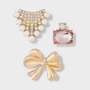 Bow Pearl Fringe Gem Pin Set 3 pc - A New Day™ Gold - 1 of 2