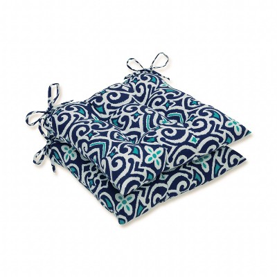 Outdoor/Indoor New Damask Blue Wrought Iron Seat Cushion Set of 2 - Pillow Perfect