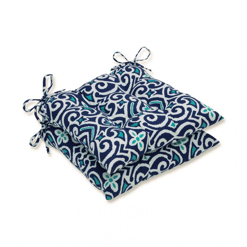 Outdoor/Indoor New Damask Blue Wrought Iron Seat Cushion Set of 2 - Pillow Perfect, 1 of 7