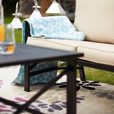 Beige Iron Frame Loveseat and Coffee Table Patio Set