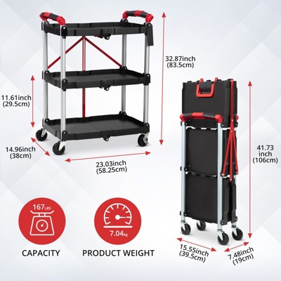 Acekool 3-Tier Rolling Utility Cart - Foldable Storage with Locking Wheels for Kitchen, Office & More