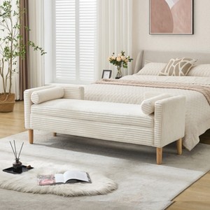 KWPZQEB 65" Ottoman with Storage, Corduroy Storage Ottoman Bench with Armrests & 2 Pillows, Upholstered Bench for Bedroom, Living Room - 1 of 4