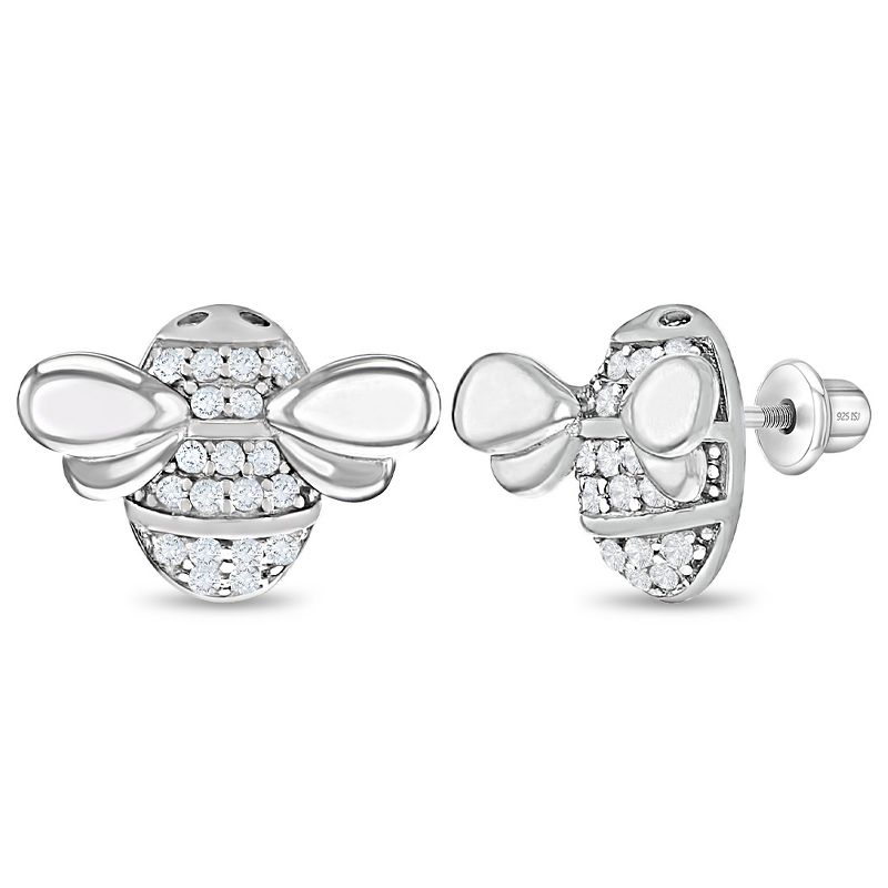 Girls' All the Buzz Bee Screw Back Sterling Silver Earrings - In Season Jewelry, 1 of 5