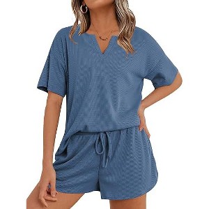 Ekouaer Waffle Knit Lounge Sets for Women 2 Piece Outfits Short