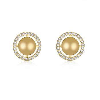 14k Yellow Gold Plated with Cubic Zirconia Eternity Halo Medallion Stud Earrings