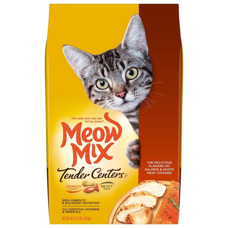 Meow Mix Tender Centers with Flavors of Salmon & Chicken Adult Complete & Balanced Dry Cat Food, 1 of 10