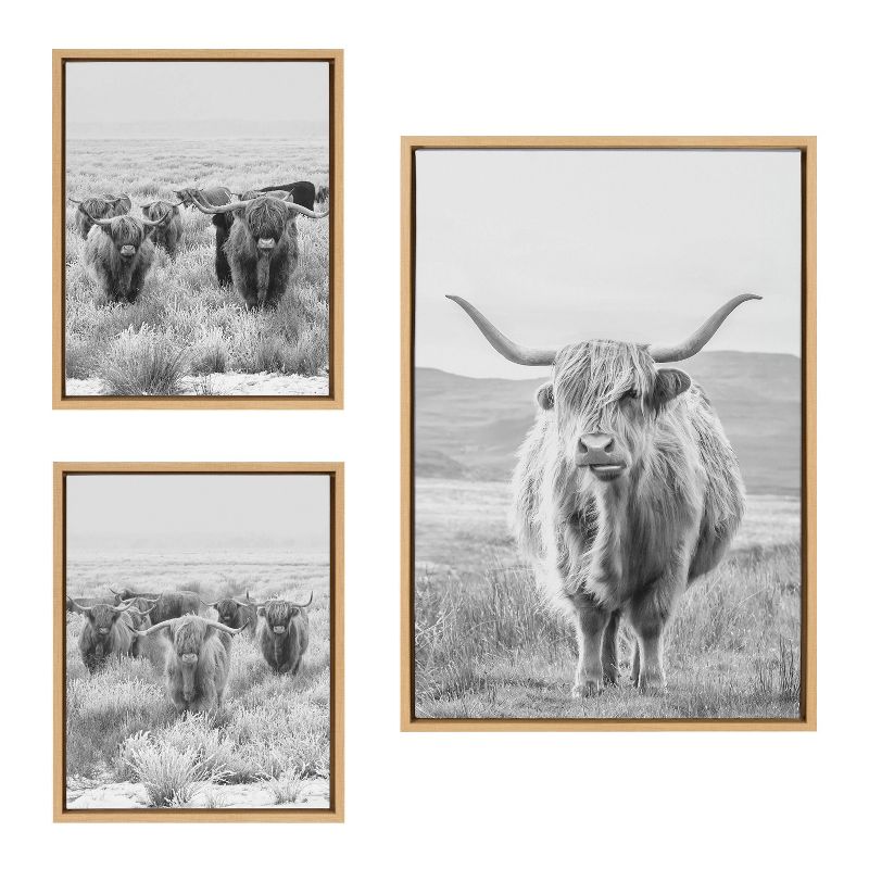 Kate &#38; Laurel All Things Decor (Set of 3) Sylvie Herd of Highland Cows Landscape Framed Canvas Wall Art Set by The Creative Bunch Studio, 1 of 7