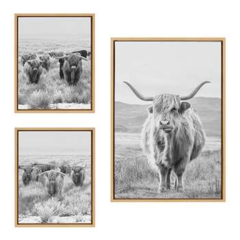 Kate & Laurel All Things Decor (Set of 3) Sylvie Herd of Highland Cows Landscape Framed Canvas Wall Art Set by The Creative Bunch Studio