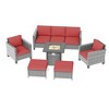 Sonkuki 6 Pieces Patio Sofa with Square Fire Pit Table and Ottomans, Wicker Conversation Couch,  Navy Blue Cushion - 2 of 4