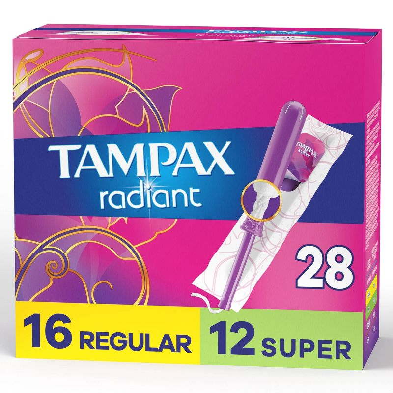 Tampax Pocket Radiant Compact Duopack Regular/Super Absorbency Unscented Plastic Tampons - 28ct, 1 of 12