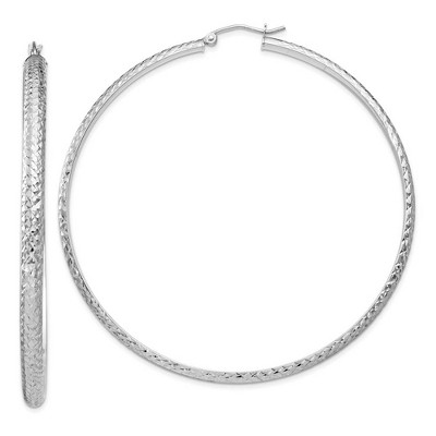 Black Bow Jewelry 3.5mm, Diamond Cut 14k White Gold Round Hoop Earrings, 65mm (2 1/2 In)