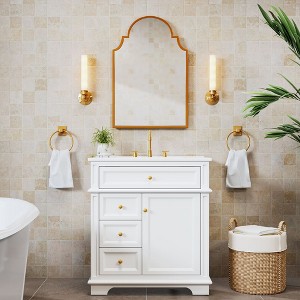 24 inch Black Bathroom Vanity with Sink and Iron Arched Mirror Cabinet, One Cabinet with Soft-closing Door, 3 Soft-closing Drawers - 1 of 4