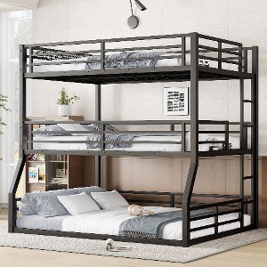 Kumasinova Metal Triple Bunk Bed, Heavy-Duty Steel Bed Frame with Full-Length Guardrails, Noise-Reducing Design for Shared Kids' Rooms/Guest Spaces - 1 of 4