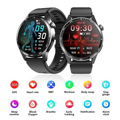 HONGGE Smart Watch with ECG, Blood Sugar Estimation, 1.55" IPS Display, Bluetooth Calls, 50+ Sports Modes, Bonus Leather Strap