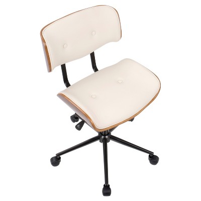 Lombardi Mid-Century Modern Swivel Task Chair in Walnut & Cream