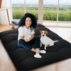 Twin Size Black Japanese Futon Floor Mattress – Roll-Up Sleeping Bed for Adults & Kids, Perfect for Camping Trips & Guest Rooms - 1 of 4