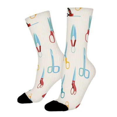 Scissors Pattern Women Printed Crew Socks Funny Funky Socks Soft Polyester Novelty Gifts for Artists Men