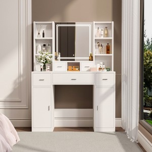 FONTOI Vanity Desk with Mirror&Storage Cabinet, Dressing Table with Drawers for Bedroom, White, 15.75"*55.91"*43.31" - 1 of 4