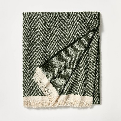 Herringbone Frayed Edges Throw Blanket Green - Threshold™ designed with Studio McGee