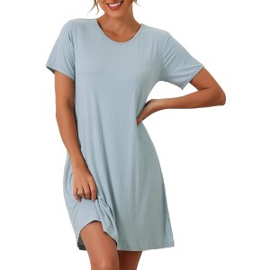cheibear Women's Crew Neck Ribbed Knit Modal Short Sleeve Nightgowns - 1 of 4
