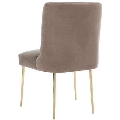 Mouse Grey Velvet Upholstered Dining Chair with Gold Metal Legs