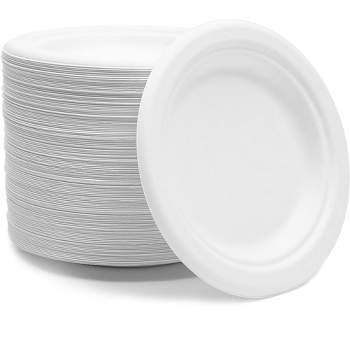 Juvale 125 Pack Small Sugarcane Bagasse Plates, Round Dessert & Appetizer Serving Platter for Wedding Party, White, 6 in