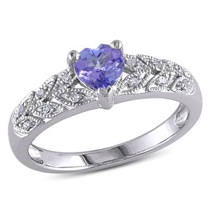 EVERLY JEWELRY | Sterling Silver 3/8 CT TGW Tanzanite and Diamond Accent Vintage Heart Ring - 1 of 4