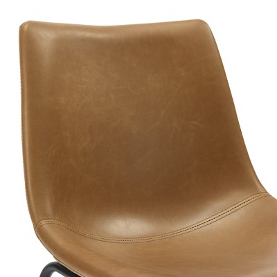 Whiskey Brown Faux Leather and Metal Barstools, Set of 2