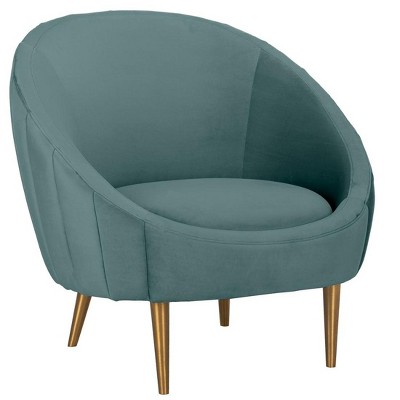 Razia Seafoam Velvet Barrel Arm Chair with Wood Legs
