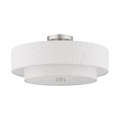 Swaney 18" Brushed Nickel Drum Ceiling Light with Glass Diffuser