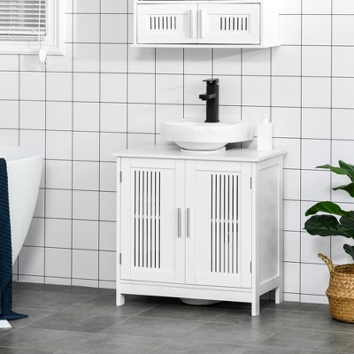White MDF Pedestal Under Sink Cabinet with Adjustable Shelves