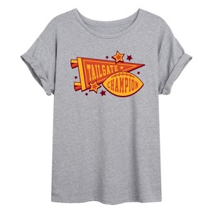 Women's Instant Message Tailgate Champions Oversized Graphic T-Shirt - Heather Grey - Medium - 1 of 4