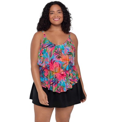 Trimshaper Women's Ronnie Two Tier Ruffle Tankini Swimsuit Top