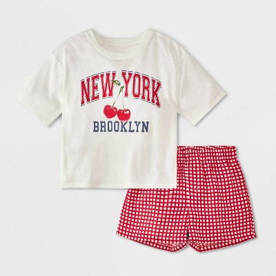 Girls' Oversized New York T-Shirt and Boxer Pajama Set - White