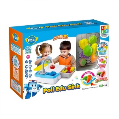 Robocar Poli - Poli Edu Sink Set, Includes 10 color changing foods, real running water with automatic water circulation