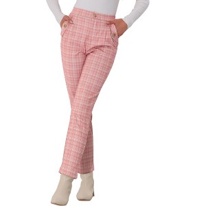 INSPIRE CHIC Women's Vintage Tartan Plaid Elastic Waist Straight Long Trousers - 1 of 4