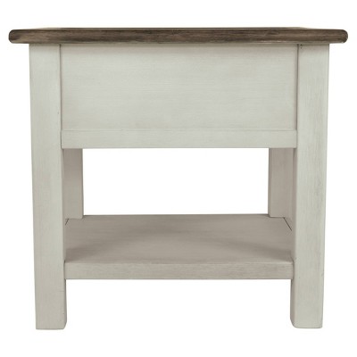Two-Tone Brown and White Rectangular Wood End Table with Storage
