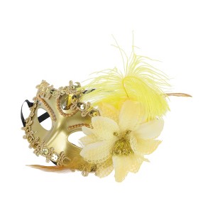 Unique Bargains Ostrich Feather Half Face Party Mask Gold Tone 1 Pc - 1 of 4