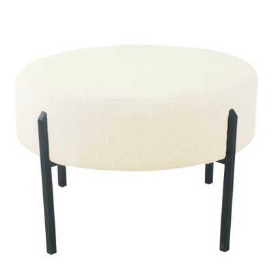 Modern Metal Sherpa Ottoman Cream - HomePop