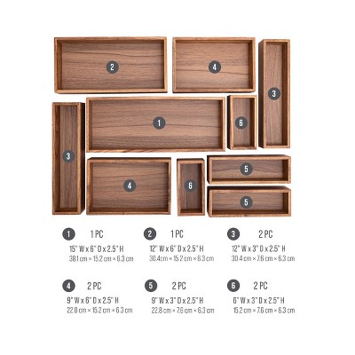 Seville Classics 10-Piece Acacia Wood Pantry Kitchen Drawer Storage Organizer Box Set — фото 5
