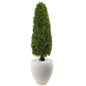 Nearly Natural 41-in Boxwood Topiary with Textured White Planter UV Resistant (Indoor/Outdoor) - 1 of 1