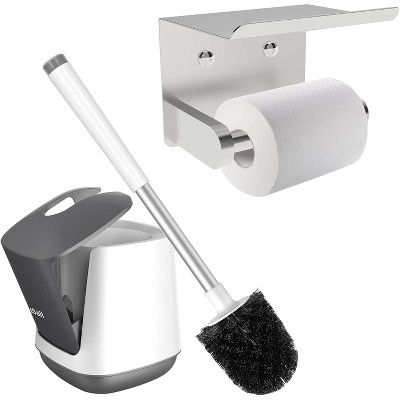 SetSail Toilet Brush and Holder, Self Closing Lid Toilet Bowl Brushes Holders