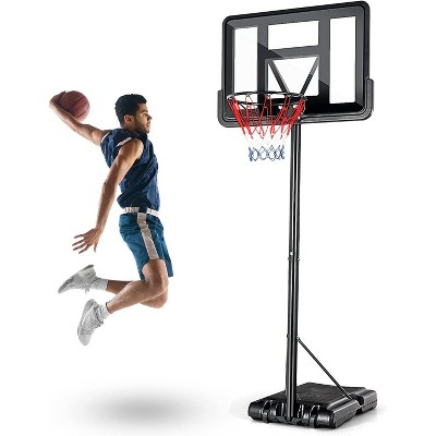 Portable Basketball Hoop, 4.25FT to 10FT Height Adjustable Goal System with 44" Shatterproof Backboard, Heavy-Duty Steel Rim & Built-in Wheels