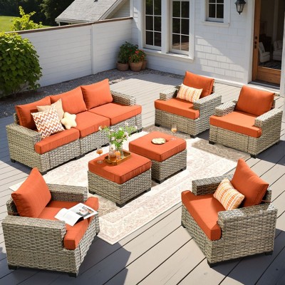 XIZZI All-Weather Rattan Furniture, Sectional Sets w/ Optional Solar Light-Up Coffee Table & Ottoman, Choose 6-9pc Configs in 8 Fade Resistant Colors